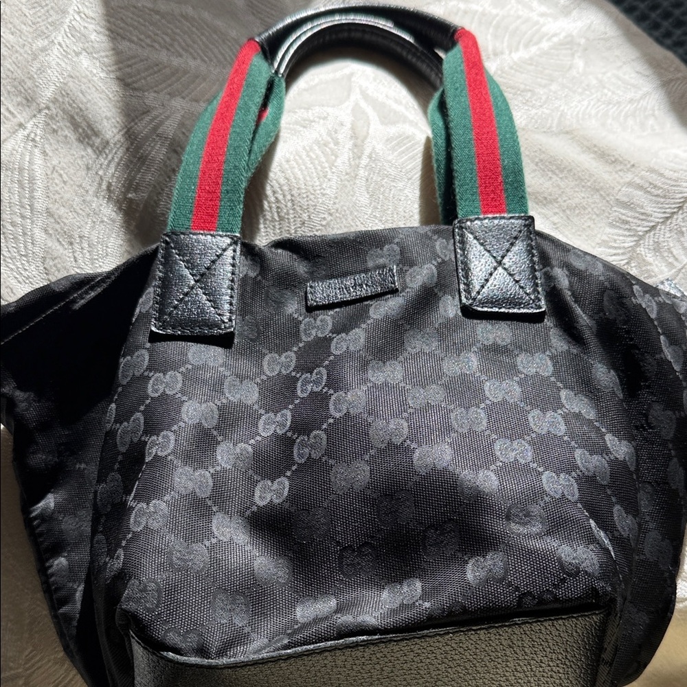 Gucci Black Monogram Bag with Green and Red Straps